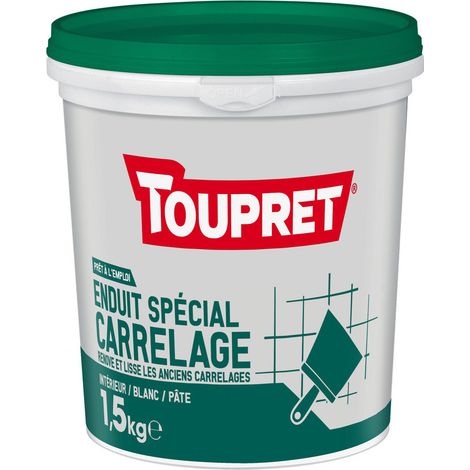 Toupret – Enduit de rebouchage spécial carrelage 1,5kg – Prêt à l'emploi – Adhérence sur carrelages et supports souples – Résistant en pièces humides