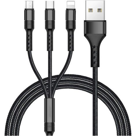 Câble Multi USB, 3 en 1 Multi Chargeur USB Câble en Nylon Tressé avec Micro USB Type C Connecteurs pour Samsung Galaxy S10/S9/S8,Huawei p30/P20,Honor,OnePlus,Wiko,Kindle 1.2M (Noir) NPTERBL (1/5)