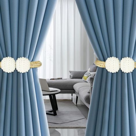 6 Pièces Embrasses de Rideaux Magnétiques avec Perle, Aimantée Embrasses Rideau,Décoration pour Bureau,Domicile,Hôtel (Or) (1/3)