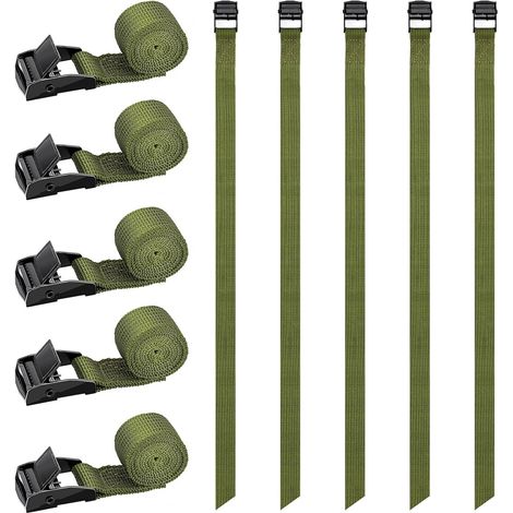 Lot de 10 Sangles d'arrimage Courtes de 50 cm - Sangles de Fixation pour Porte-vélos - Petites Sangles d'arrimage Vertes avec Boucle de Serrage pour vélo, Diable, Moto, Bagages (1/5)