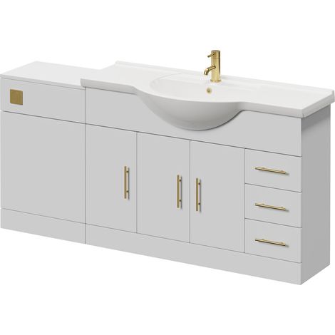 Alexander James Gloss White 1700mm 3 Door Vanity Unit Toilet Suite - 1700mm - Brushed Brass 96mm Bar HandleWithout James Toilet Pan