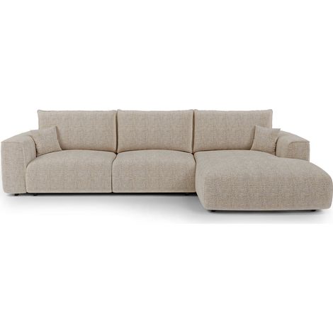 Canapé d'angle droit convertible avec coffre 5 places en tissu tramé toucher doux beige COMO (1/5)