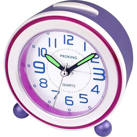 Réveil analogique silencieux pour enfants avec aiguilles lumineuses et veilleuse, couleur violette, idéal garçons et filles, sans tic-tac bruyant (1/5)
