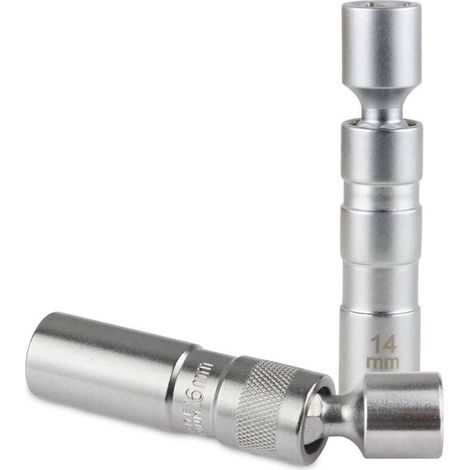2pcs 14mm/16mm Douille de bougie d'allumage pivotante magnétique, 3/8' cle bougies voiture douze pans avec conception pivotante (Matériau CR-V)