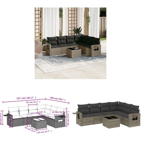 Salon de jardin avec coussins 7 pcs gris résine tressée - Ensemble Salon De Jardin - Meuble Extérieur - Résine Tressée - Rotin Synthétique - Mobilier De Jardin - Home & Living (1/3)