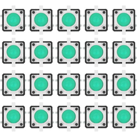 20PCS Bouton Poussoir Tactile LED 12x12x7.3mm Vert Interrupteur Momentané (1/5)