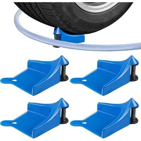 Ensemble de 4 protège-pneus robustes en forme de U pour une sécurité optimale. Ces protège-pneus en plastique durable sont adaptés aux stations de lavage et conviennent parfaitement aux voitures, cami (1/4)