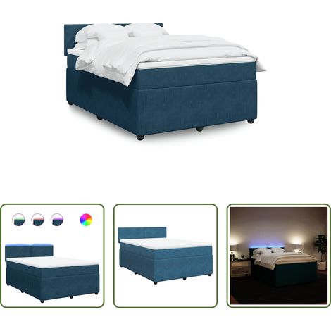 Matelas à ressorts ensachés -  Sommier à lattes de lit et matelas bleu 140x190 cm velours (1/5)