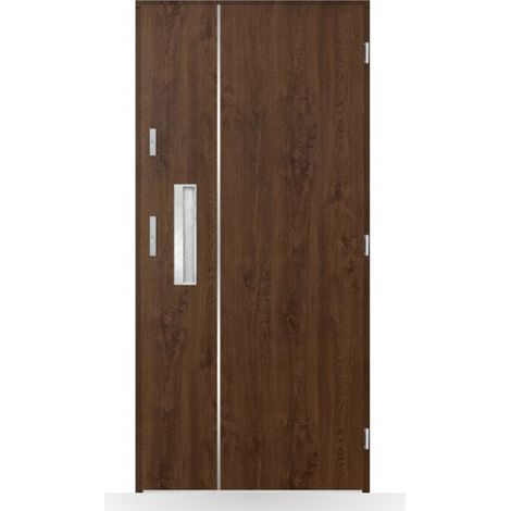 Porte d'entrée Arthur 80-90-100cm en acier - Couleur: Noyer - Poussant: Droit - Dimensions: 80 cm