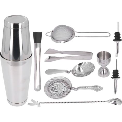 11-teiliges Cocktailshaker-Set aus Edelstahl – Mixwerkzeug für Bar und Zuhause, Silber (1/5)