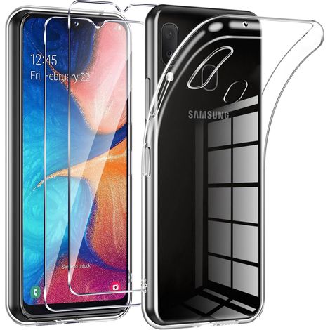 Coque Samsung Galaxy A20e avec 2 Pièces Protection Écran en Verre Trempé, Ultra Transparente Silicone Gel TPU Souple Antichoc Anti-Jaune (1/5)