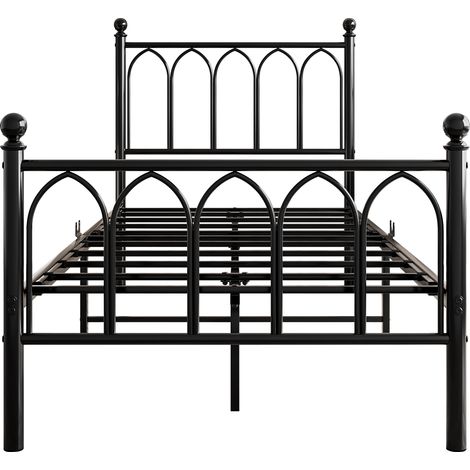 90x200 cm Metallbett in Schwarz mit hohem Kopfteil, LED und USB (1/5)
