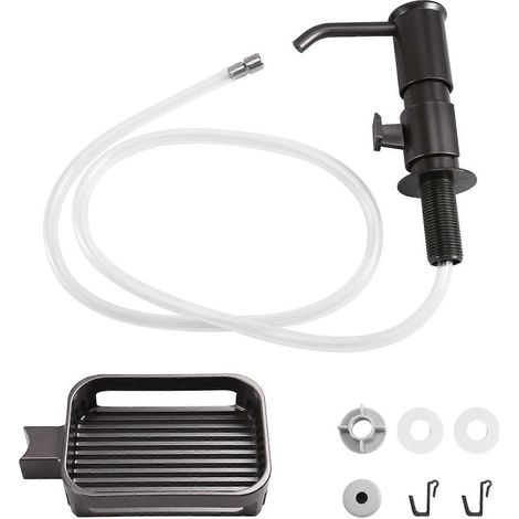 Distributeur de savon pour évier de cuisine, pompe distributeur de savon intégrée avec porte-éponge et kit de tube d'extension pour installation sous plan de travail, B (1/5)