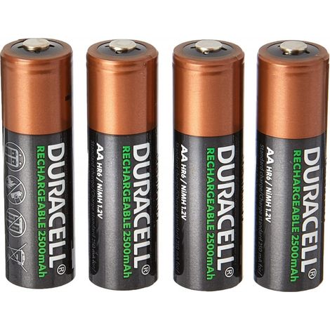 Piles rechargeables Duracell AA 2500 mAh, 4 pièces, 100 recharges