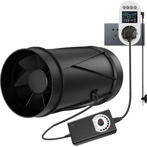 Ventilateur tubulaire 100 mm EC réglable et silencieux pour évacuation Prise avec minuterie, descente, capteur de température et capteur d'humidité, pour jardin d'hiver, cave (1/5)