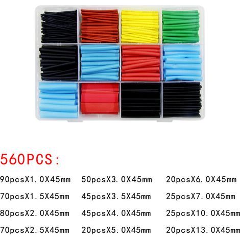 Confezione di guaine termorestringenti, isolamento elettrico, guaine termorestringenti per cavi, rapporto di restringimento 2:1, 5 colori, 12 misure (1/4)
