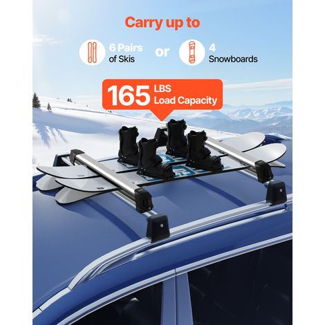 Porte-skis sur barre de toit, compatible avec la plupart des barres transversales à fentes, support pour planche à neige universel… (1/5)