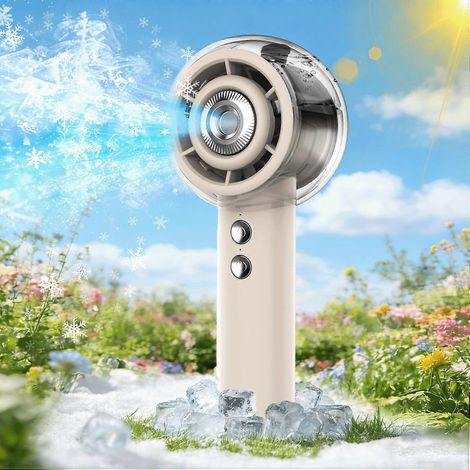 Ventilateur brumisateur portable, 6000 mAh, rechargeable, avec brumisateur, 4 vitesses, réservoir d'eau de 25 ml, idéal pour la maison, le bureau, les voyages et le camping. (1/5)