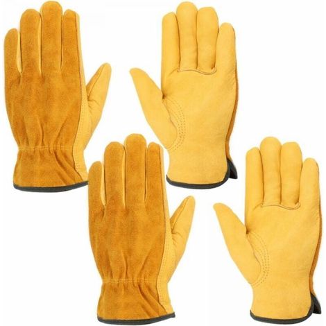 Leather Work Gloves, 2 Pairs Heavy Duty Waterproof Gloves Size L, Suitable for Construction, Gardening, Auto Repair, Unisex (1/4)