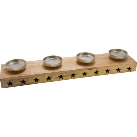 Mango Advents Kerzenhalter - 71 cm - Massiv Holz Kerzenständer mit Aluminium Haltern Weihnachten Winter Dekoration