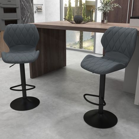 Set di 2 Sgabelli da Bar Alti in Finta Pelle con Altezza Regolabile, Sgabelli Cucina Girevoli con Schienale e Poggiapiedi, 46.5x49.5x92-113cm Grigio (1/5)