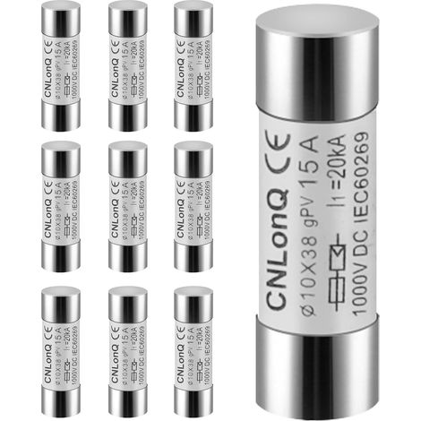 Fusible photovoltaïque 1000 V CC (15 A) - Lot de 10 fusibles solaires de type gPV, protection pour systèmes photovoltaïques, 10 x 38 mm (1/5)