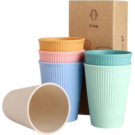 Lot de 6 gobelets en plastique - 6 couleurs - 350 ml - Multi-usages - Compatible micro-ondes et lave-vaisselle (1/5)