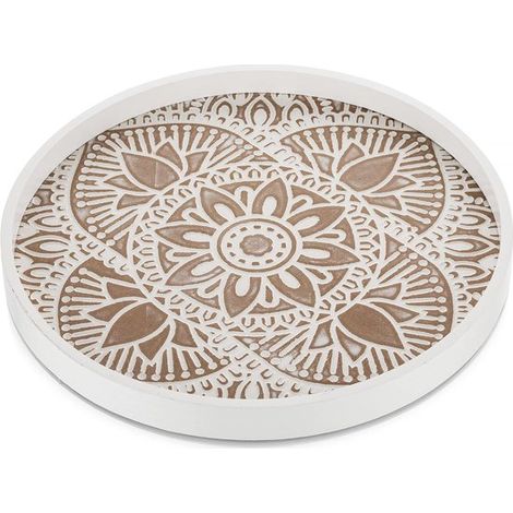 Plateau décoratif rond en bois blanc (1/5)
