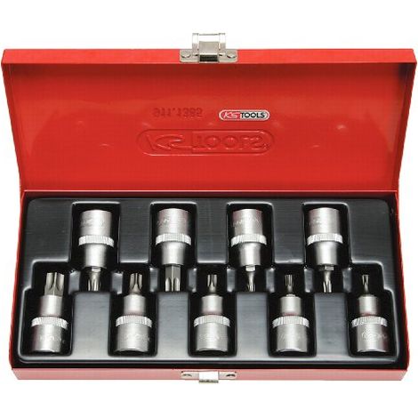 KS Tools 911.1386 Serie di Bussole per Viti TX con Foro, 9 Pezzi, Tb20-Tb60, 1/2" (1/3)