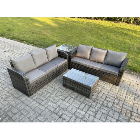 Fimous Gartenmöbel-Sets 6-Sitzer Polyrattan Möbel Sofa Sets mit Rechteckiger Couchtisch 3-Sitzer Sofa Beistelltisch