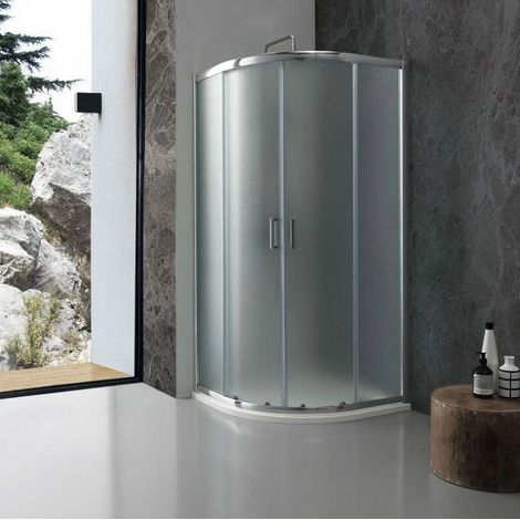 Rue Du Bain – Paroi de douche quart de rond 80cm – 2 panneaux fixes et 2 portes coulissantes – Verre granité 6mm – Aluminium mat – Hauteur 195cm (1/4)
