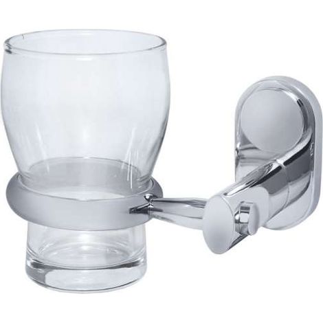 Perfetto 1 Zahnputzbecherhalter mit Glas (klar), Messing massiv, PERF-GH1 verchromt