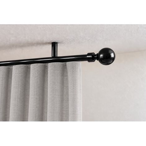 Kit tube rail à rideau Ø20 mm Noir 300 cm - Embout Boule - Fixation Plafond (1/3)