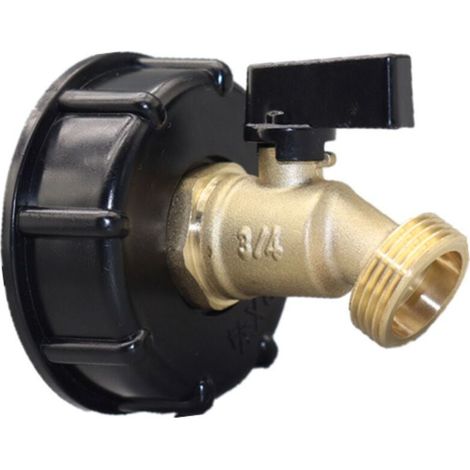 Enowelir Adaptateur IBC 1000 Litres pour Robinet de Jardin en Laiton avec Filetage S60X6 et Poignée Papillon Noire (1/4)