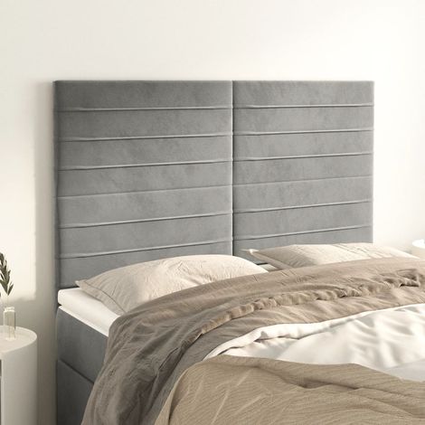 4 pcs Têtes de lit avec oreilles, Tableau décoratif de chevet élégante Gris clair 72x5x78/88 cm Velours SDG56591 (1/5)