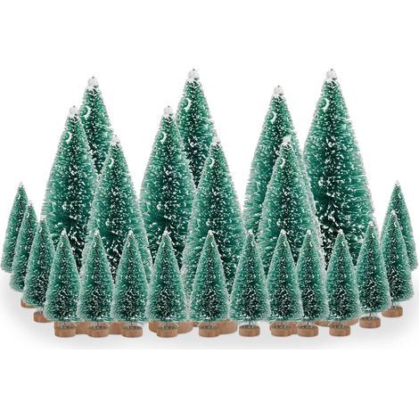 24 Mini Sapin de Noël Artificiel(12/7,5/6/4,5 cm) Petit Sapin avec Effet Neige Miniature Decoration Table Intérieur Arbre de Noël Mminiature avec Bases en Bois pour Noël/Décoration de Table (1/5)
