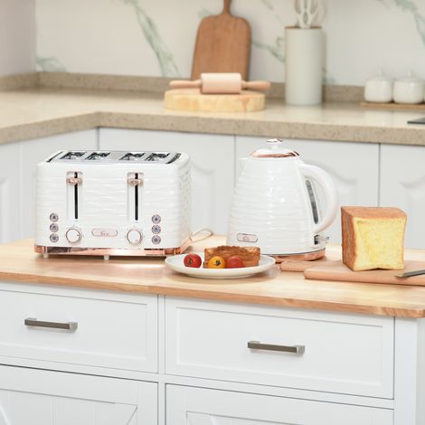 2-in-1 Toaster- und Wasserkocher-Set, 7 Bräunungsstufen, Auftau- und Aufwärmfunktion, Cremeweiß