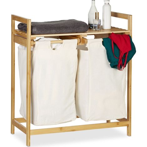 Cesta de lavanderia de bambu con 2 bolsas de lavanderia