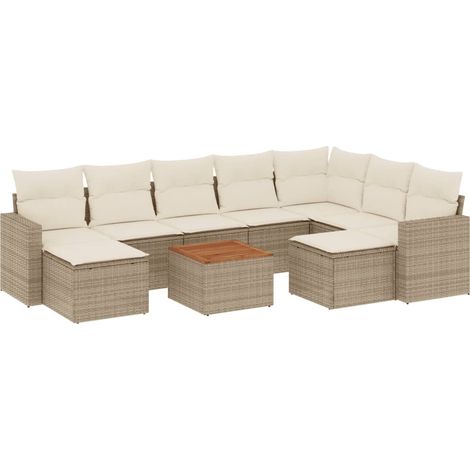 vidaXL Set Divano da Giardino 10 pz con Cuscini Beige in Polyrattan (1/5)