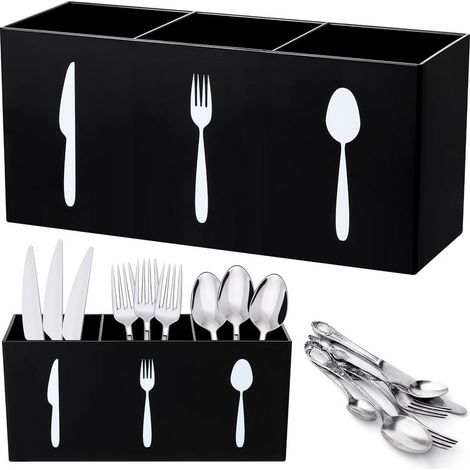 Boîte de rangement pour couverts, panier à couverts, rangement de comptoir, couteau, cuillère (noir, taille moyenne)