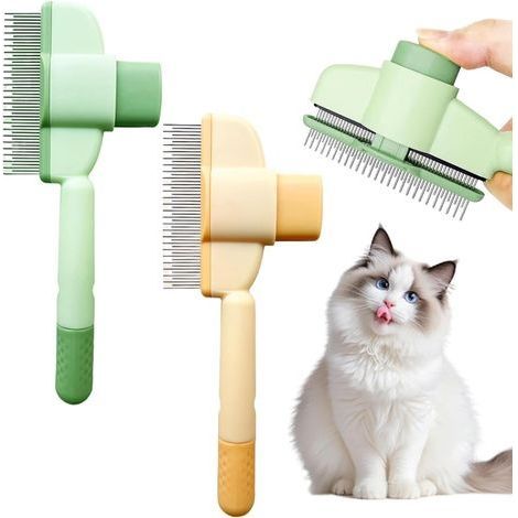 Lot de 2 peignes à dents en acier inoxydable pour chats et chiens, peignes à dents en métal pour animaux de compagnie, peignes autonettoyants durables pour le toilettage (1/5)