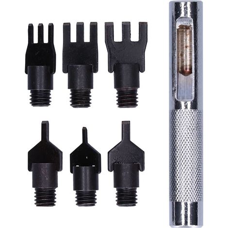 Set aus 4 gegabelten Metallahlen für Leder, austauschbaren flachen Spitzen, Stech- und Nähwerkzeug mit Griff (1/5)