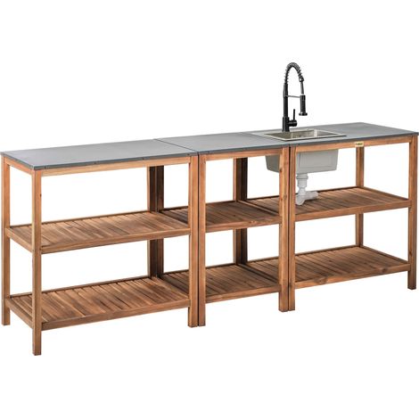 3 Piece Outdoor Kitchen Set with Sink BRUCOLI Acacia Wood Brown/ Black