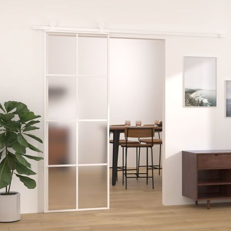 FIMEI Porte coulissante Verre ESG dépoli et aluminium 76x205 cm Blanc (1/5)