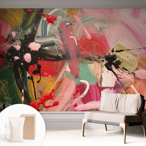 Papier peint intissé décoratif pour salon chambre et cuisine Facile à poser avec colle Chaos coloré 312x219 cm (1/5)