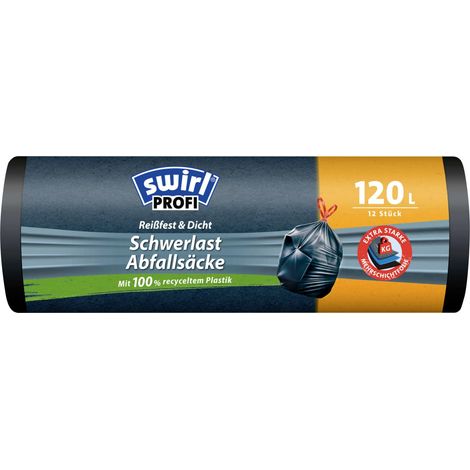 Swirl® Schwerlast-Säcke Profi mit Zugband 120 L Reißfest & Dicht Müllsäcke & Müllsackständer (1/2)