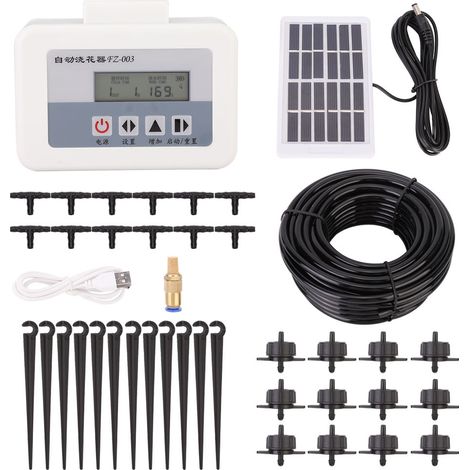 Système d'irrigation goutte-à-goutte solaire intelligent programmable avec panneau solaire et batterie lithium pour arrosage automatique jardin 10m (1/5)