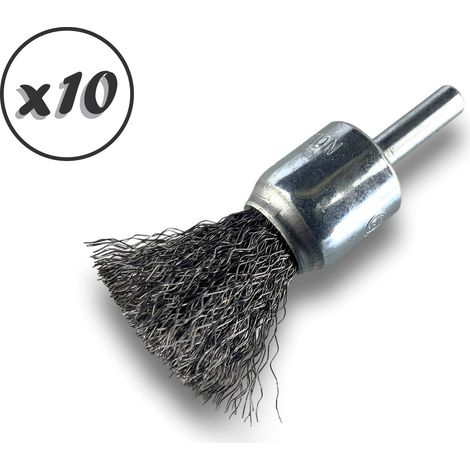 Brosse en bout sur tige Forme pinceau Fil ACIER souple Diamètres variés - Quantité x10 - Ø 18 mm - acier - Souple (1/5)