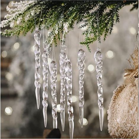 24 Pièces Glaçons Décoratifs à Suspendre Sapin Noël – Ornements Cristal Acrylique Transparente pour Arbre de Noël
