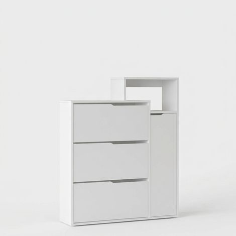 Scarpiera salvaspazio con anta e ripiani Vashi - Bianco (1/4)